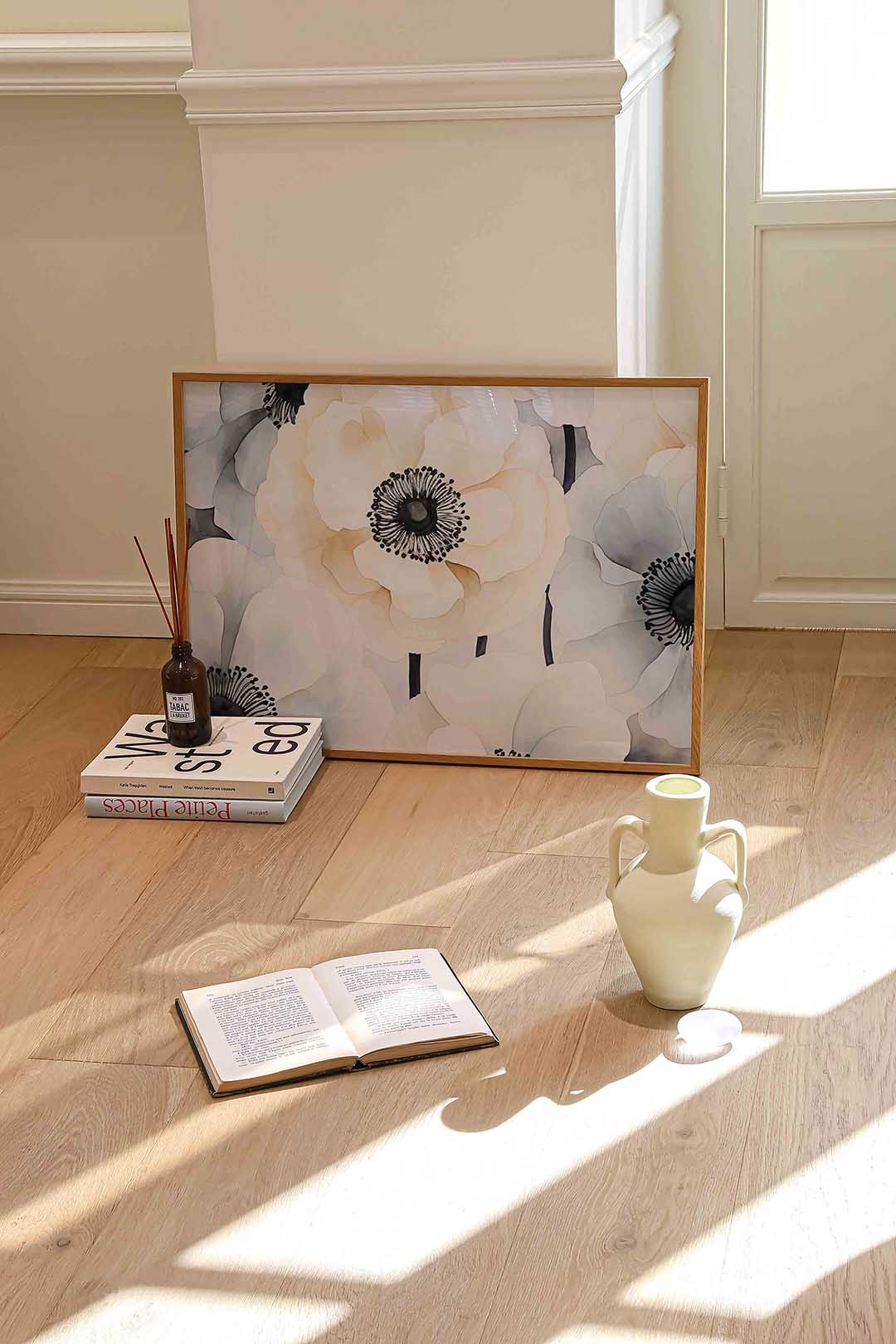 Bloemen in zachte tinten – liggende abstracte wanddecoratie van WallArtistic