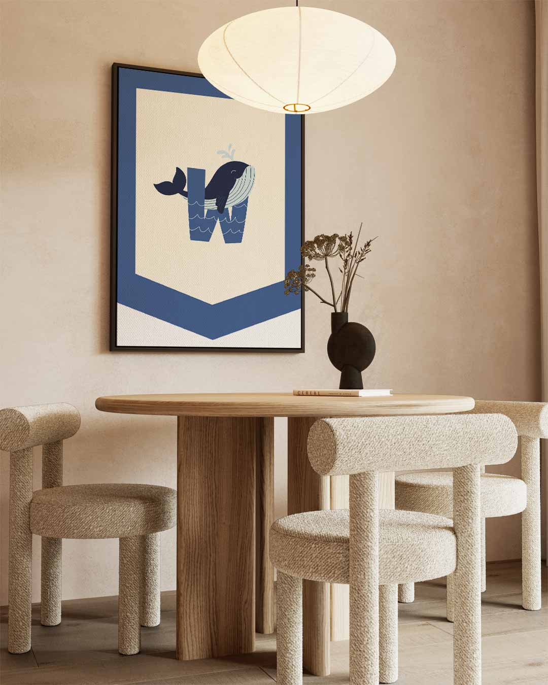 Speelse Walvis Alfabet Illustratie – kunstwerk met zwarte baklijst