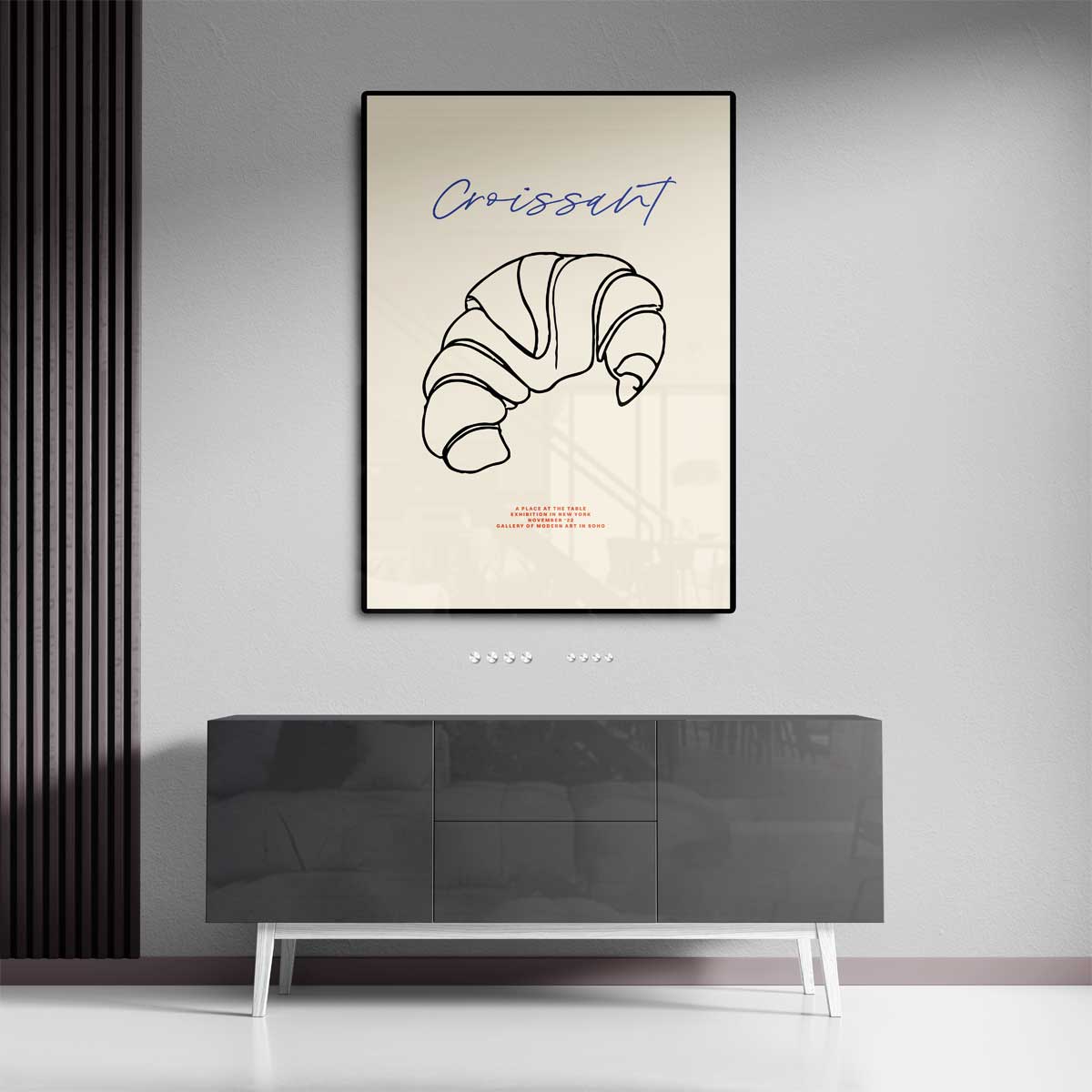 Croissant Line Art – dibond wanddecoratie in staand formaat