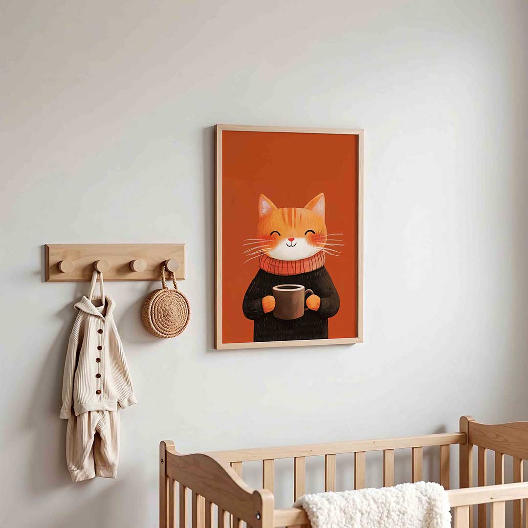 Kat met kopje – kinderposter in staand formaat