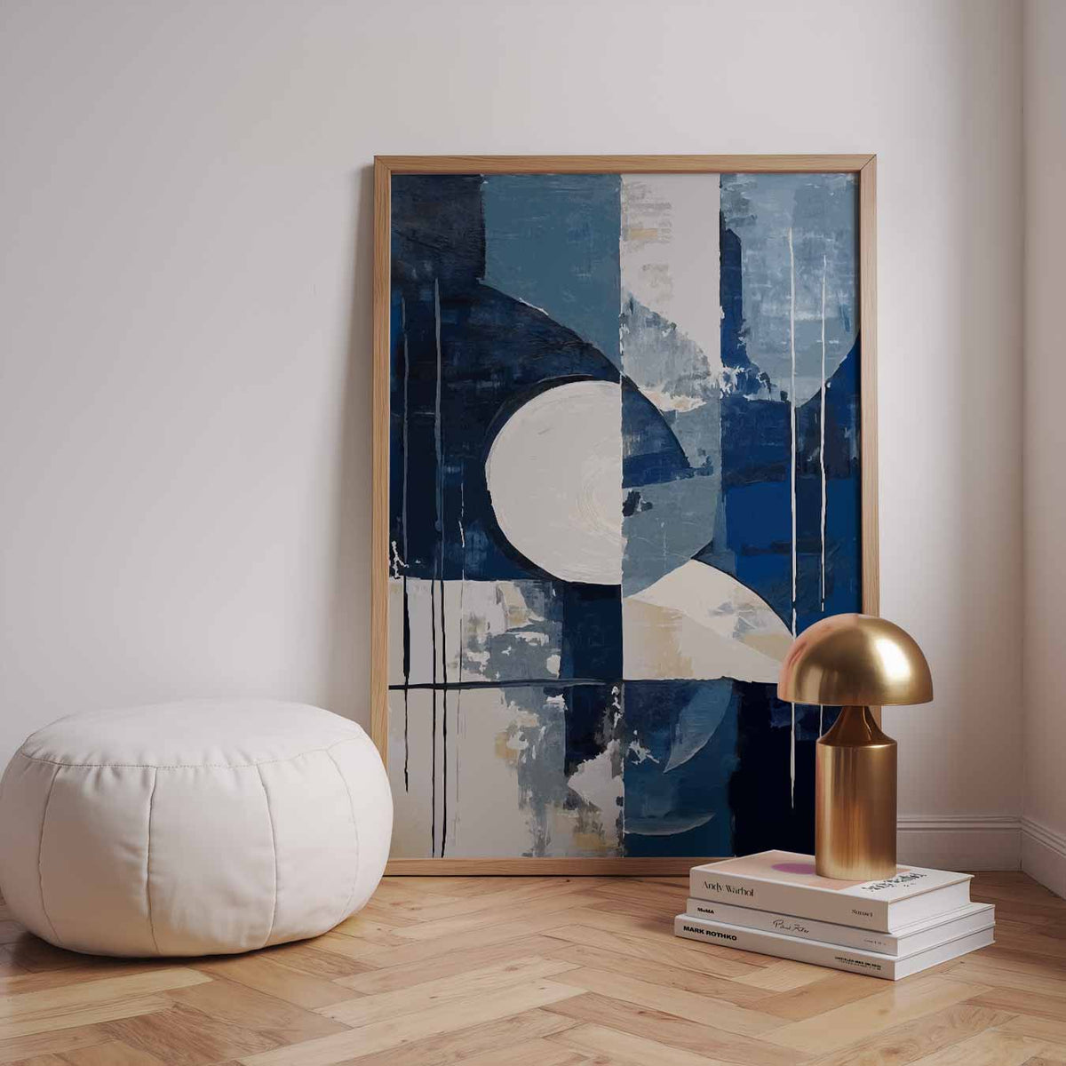 Moderne Abstracte Blauwe Kunstposter – staande kleurrijke abstracte wanddecoratie van WallArtistic