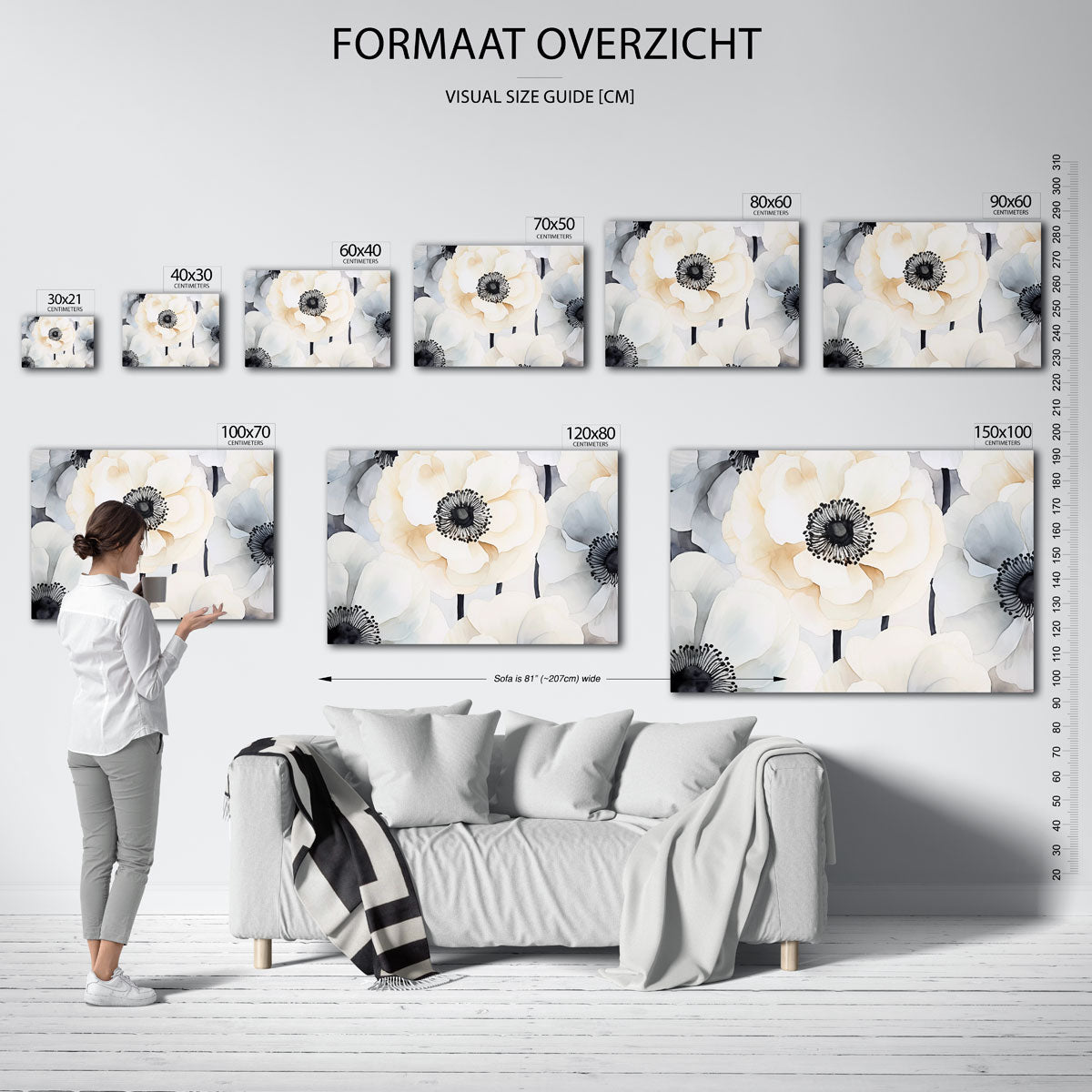 Bloemen in zachte tinten – liggende muurposter met abstracte vormen