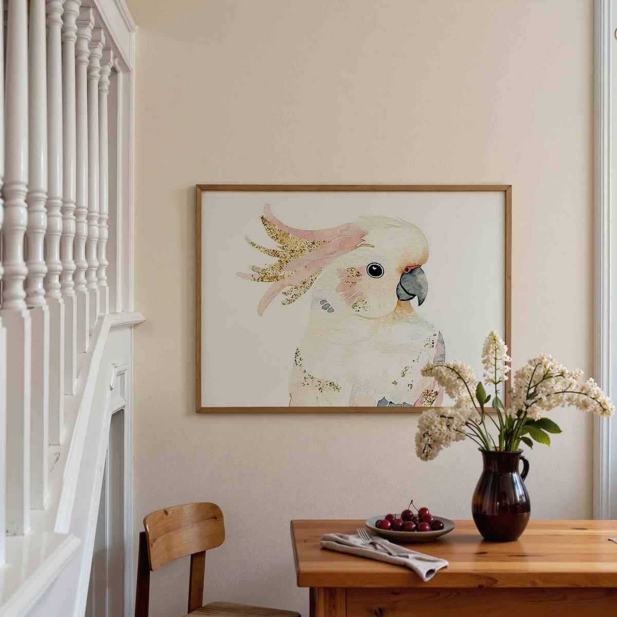 Papegaai met gouden accenten – dieren poster in liggend formaat