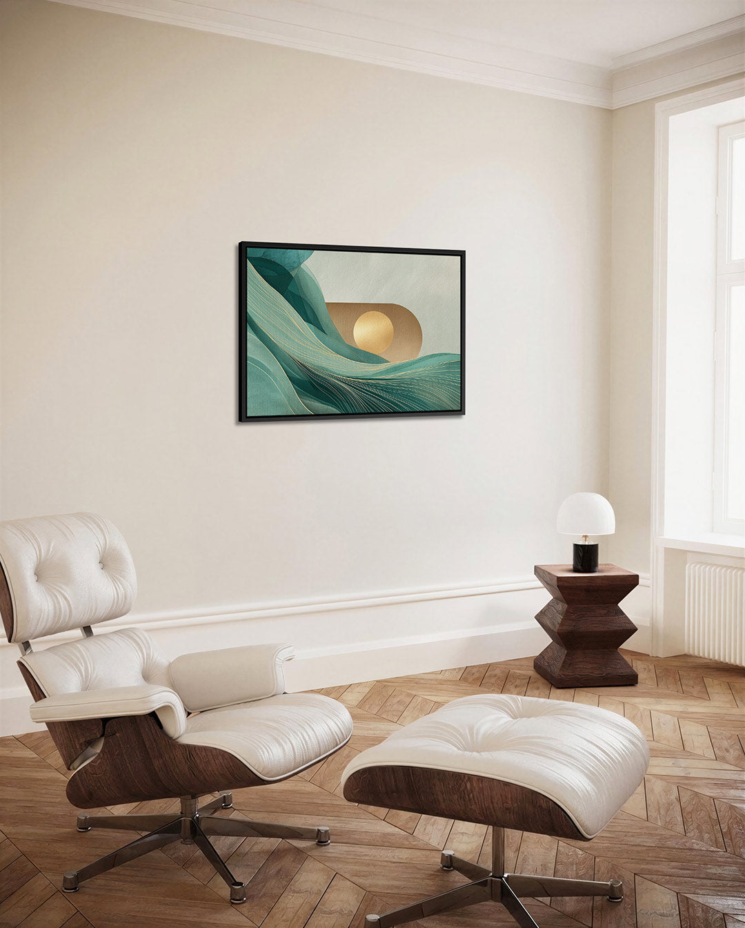 Golvende lijnen en cirkel – alternatieve weergave van het kunstwerk