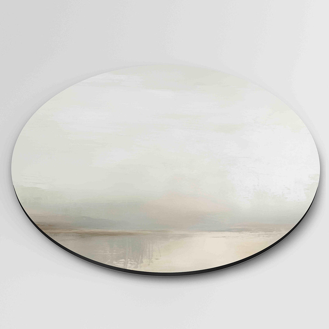 Landschap in zachte tinten – ronde wanddecoratie met abstract ontwerp