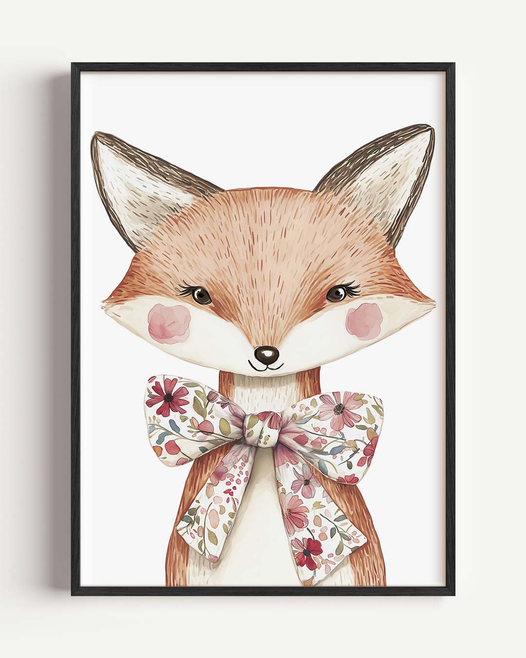 Vrolijke Vos Met Bloemenstrik – kids portret poster als wanddecoratie