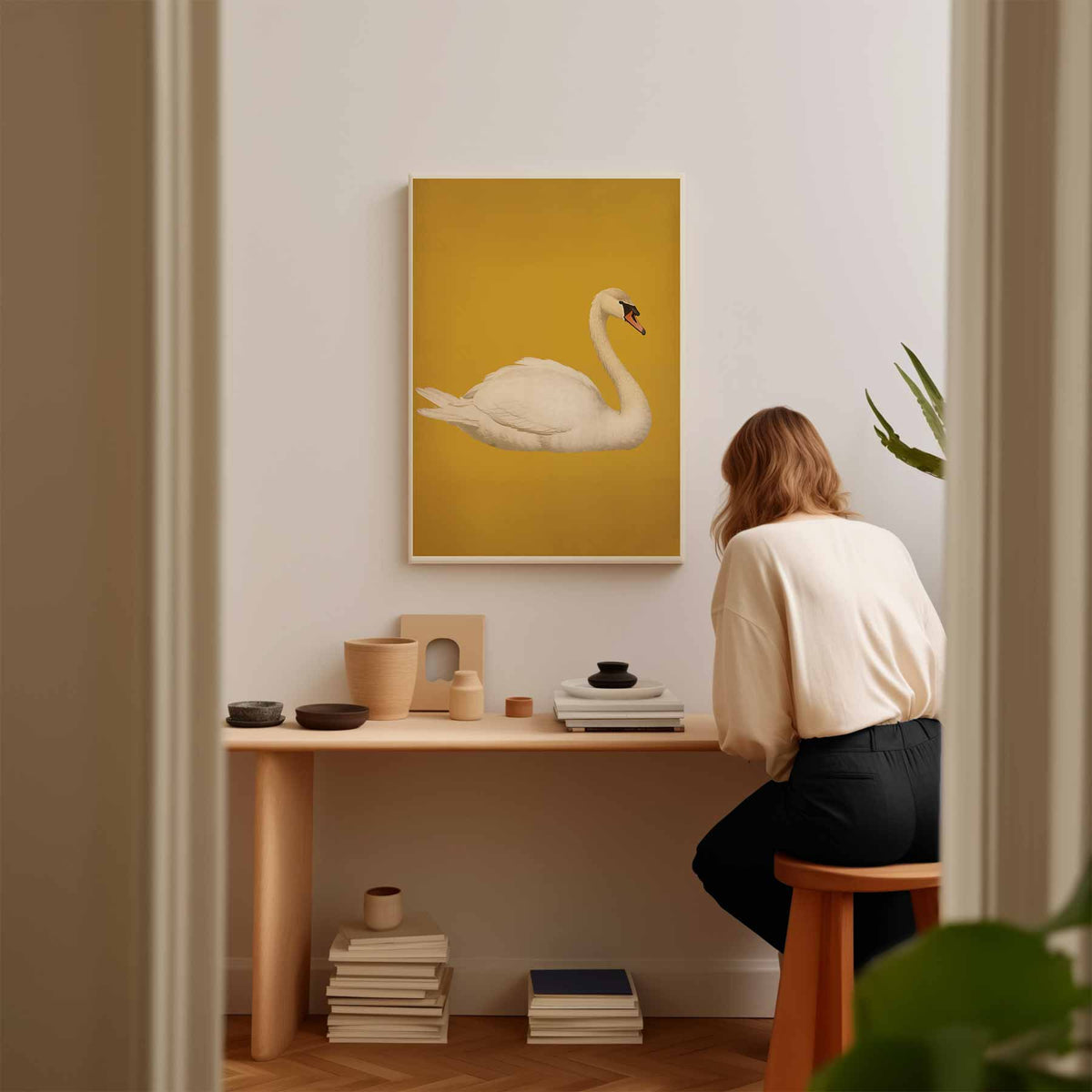 Sierlijke Zwaan op Gouden Achtergrond – plexiglas kunstwerk als wanddecoratie