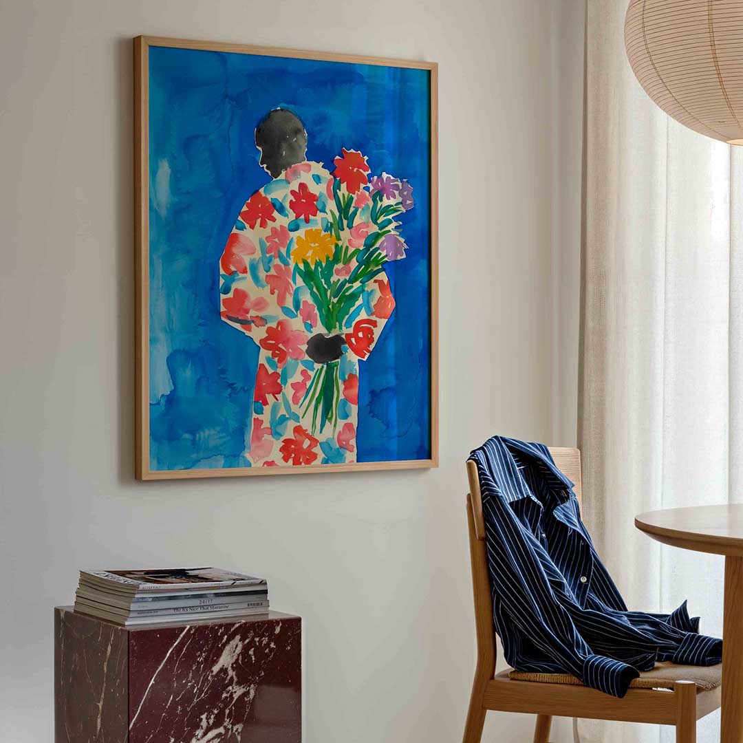 Figuur met bloemen – kleurrijke illustratie poster in staand formaat