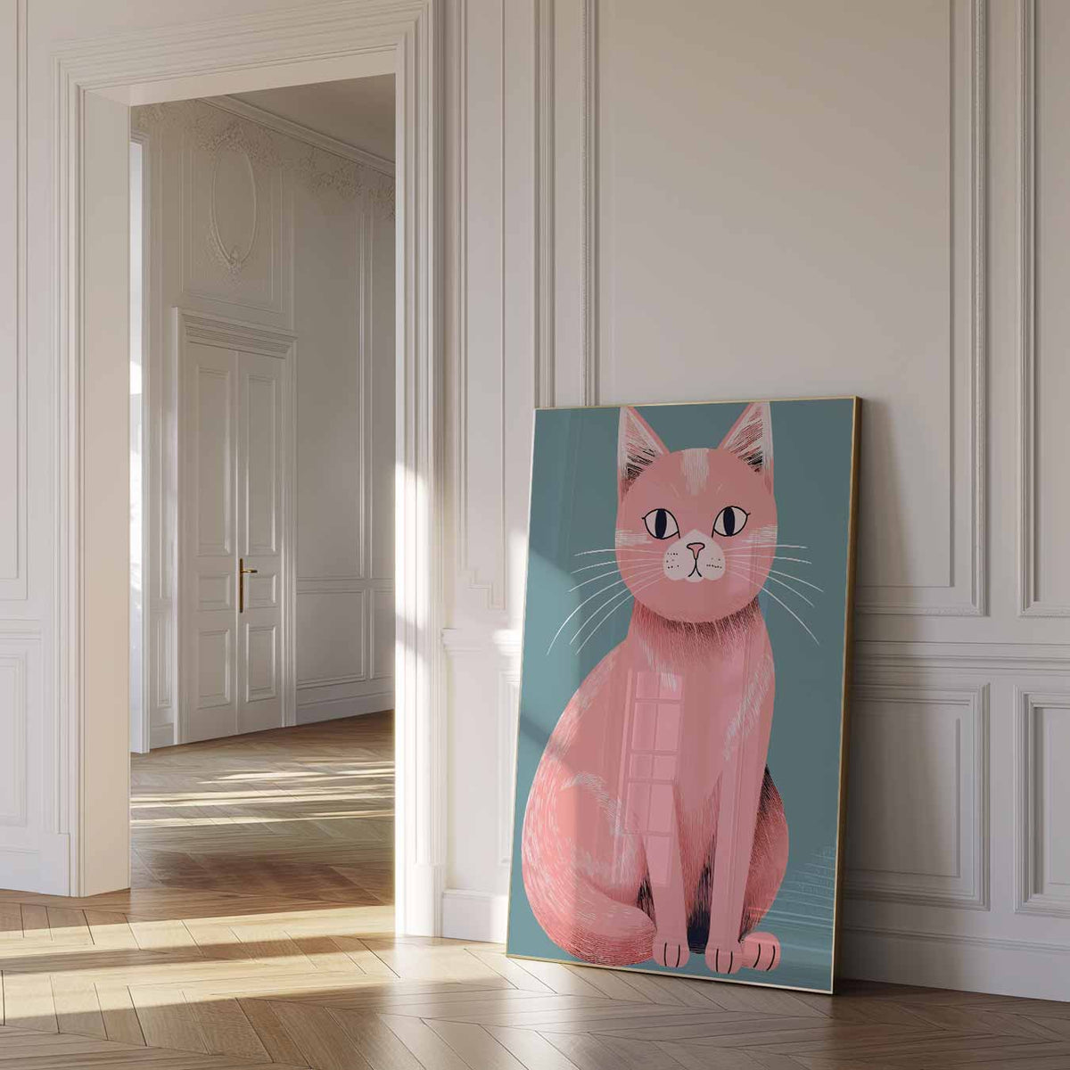 Schattige Roze Kat – dierenposter als moderne staande wanddecoratie