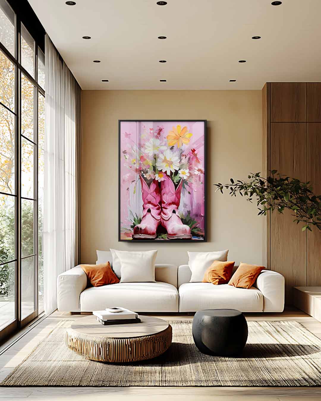 Cowboylaarzen met Bloemen – plexiglas wanddecoratie in portret formaat