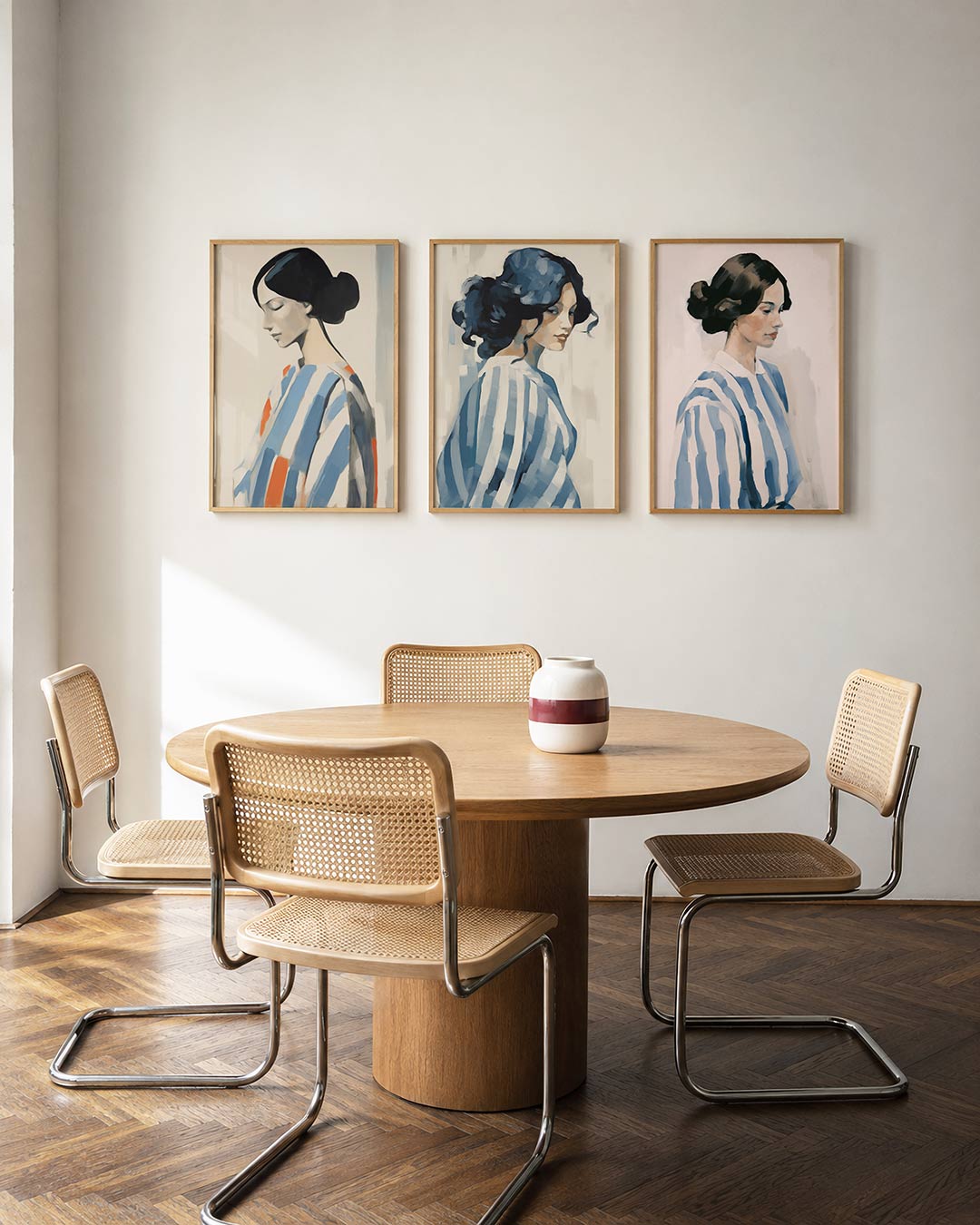 Vorm en kleur driedelige posterset in interieur