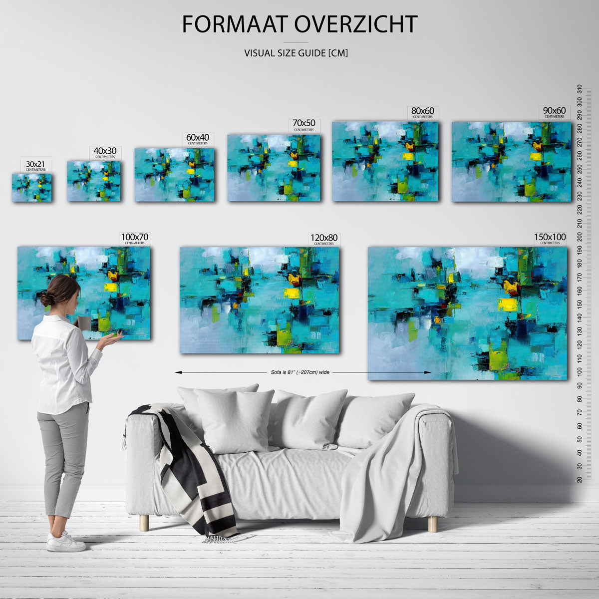 Abstracte blauwe compositie – liggende muurposter met abstracte vormen