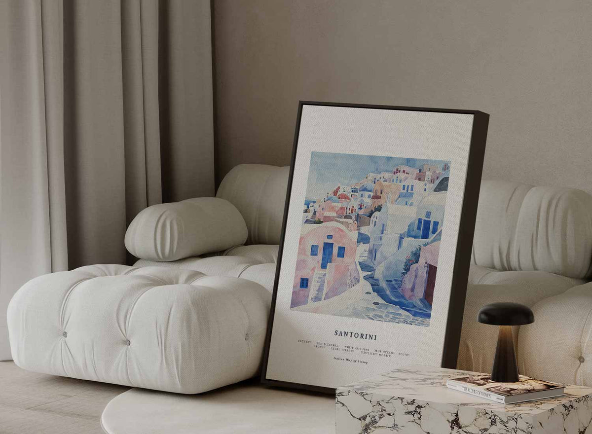 Santorini Dromen – dibond kunstwerk als wanddecoratie