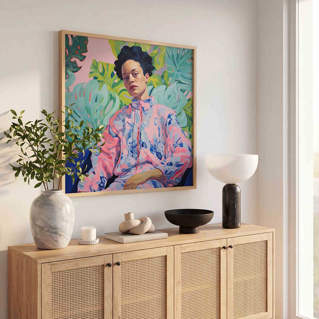 Portret met bladeren – illustratie poster in vierkant formaat