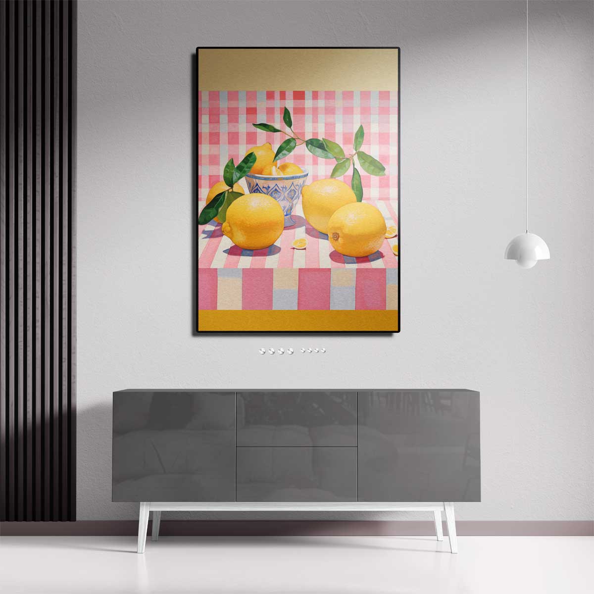 Citroenen in Speelse Strepen – canvas kunstwerk als wanddecoratie