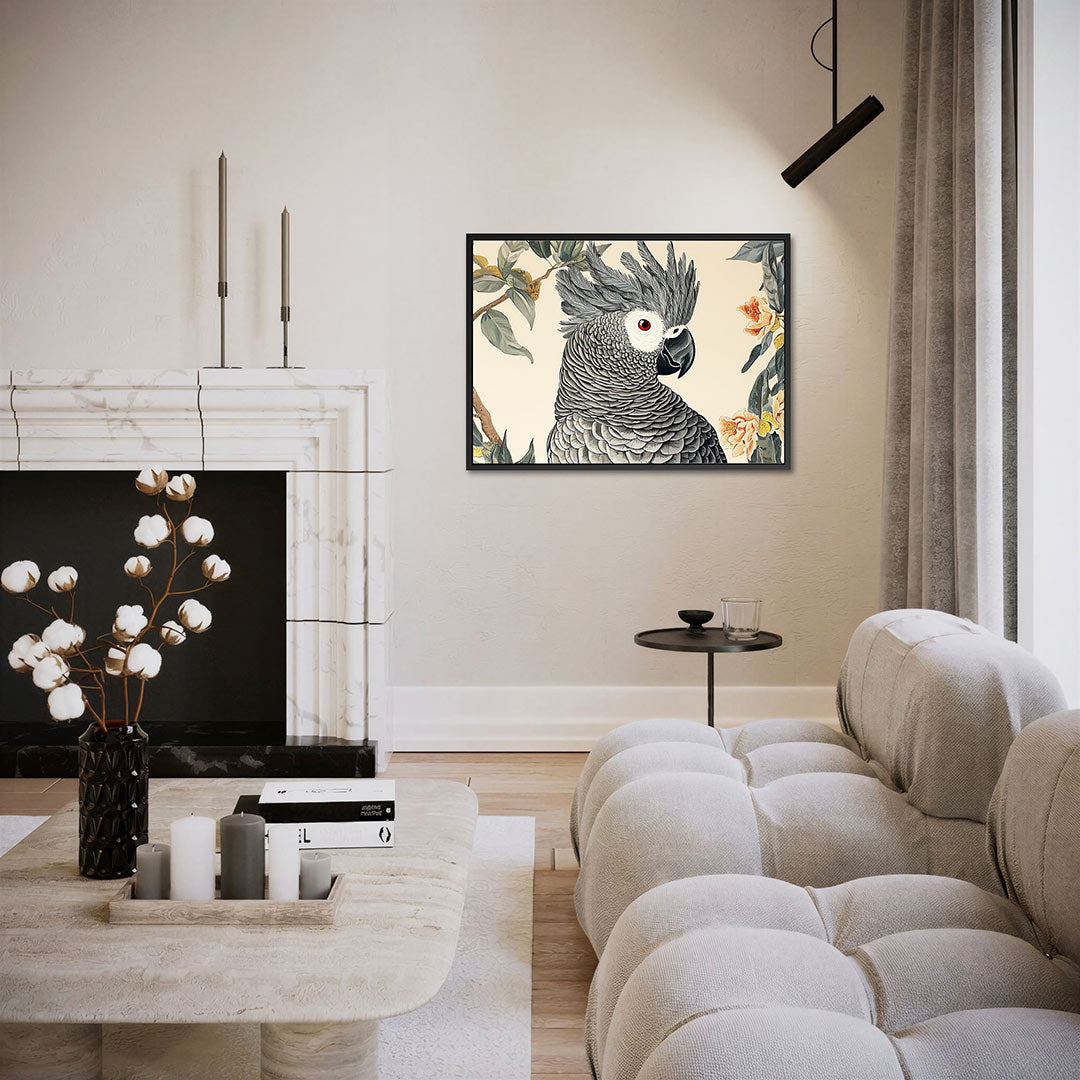 Papegaai en bloemen – liggende wanddecoratie