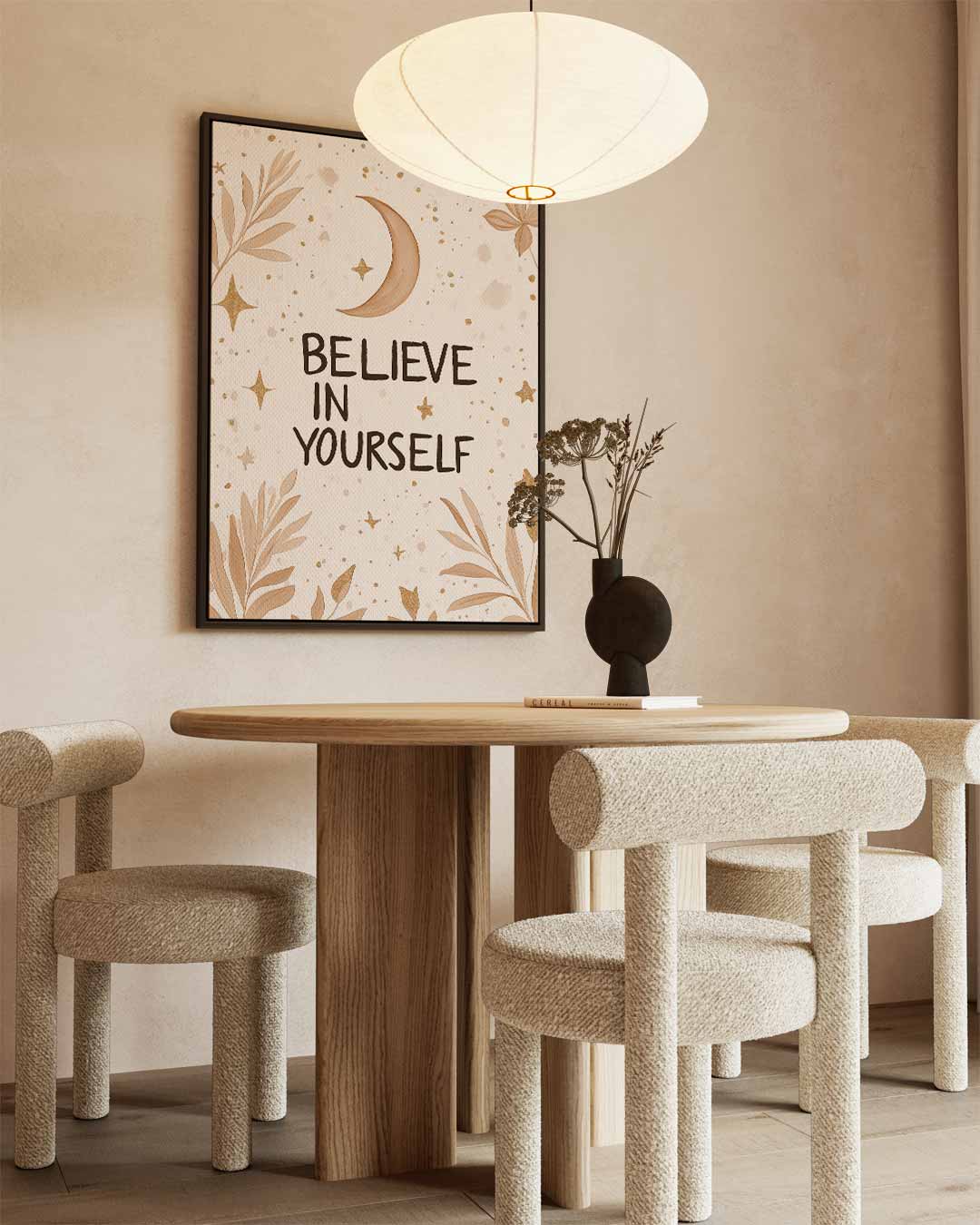 Motiverende Maan en Sterren Poster – kunstwerk met zwarte baklijst