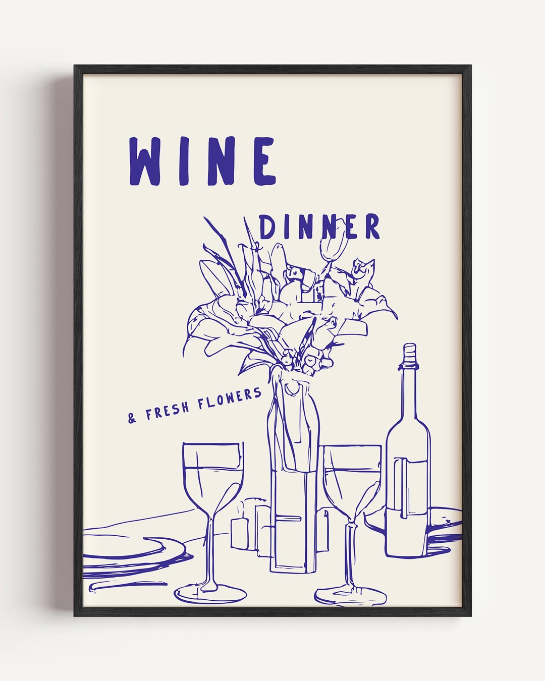 Romantisch Wijn Diner – keuken portret poster als wanddecoratie