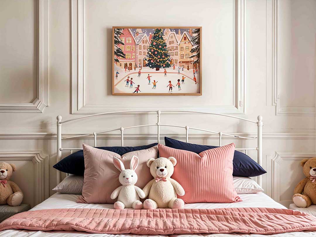 Schaatsende kinderen en kerstboom – kids poster in liggend formaat