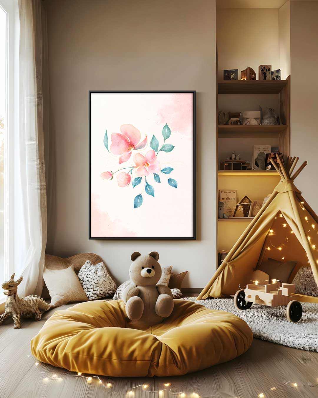 Bloemrijke Waterverf Verbeelding – staand kunstwerk voor modern interieur