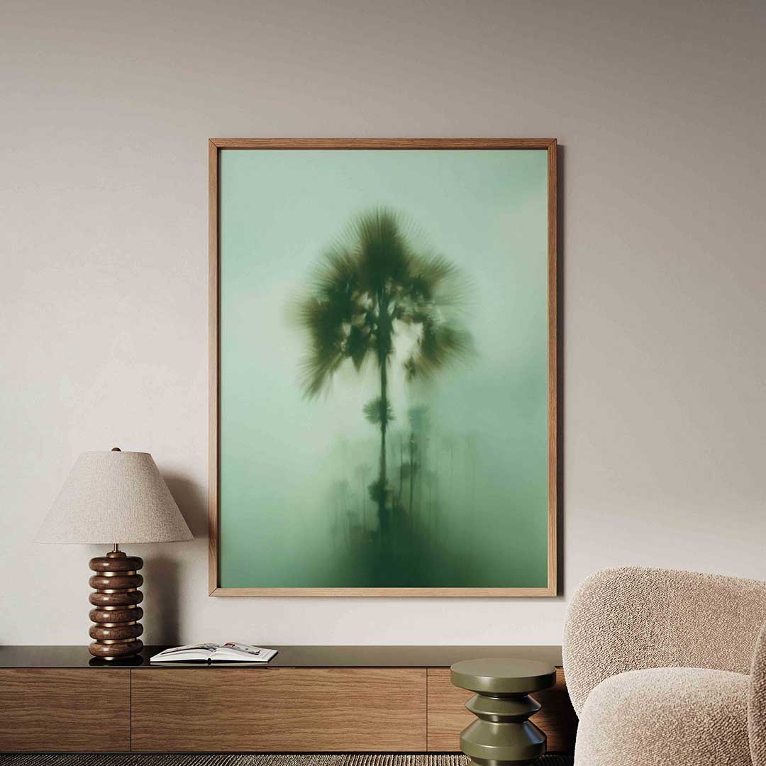 Palmbomen in mist – tropische jungle poster in staand formaat