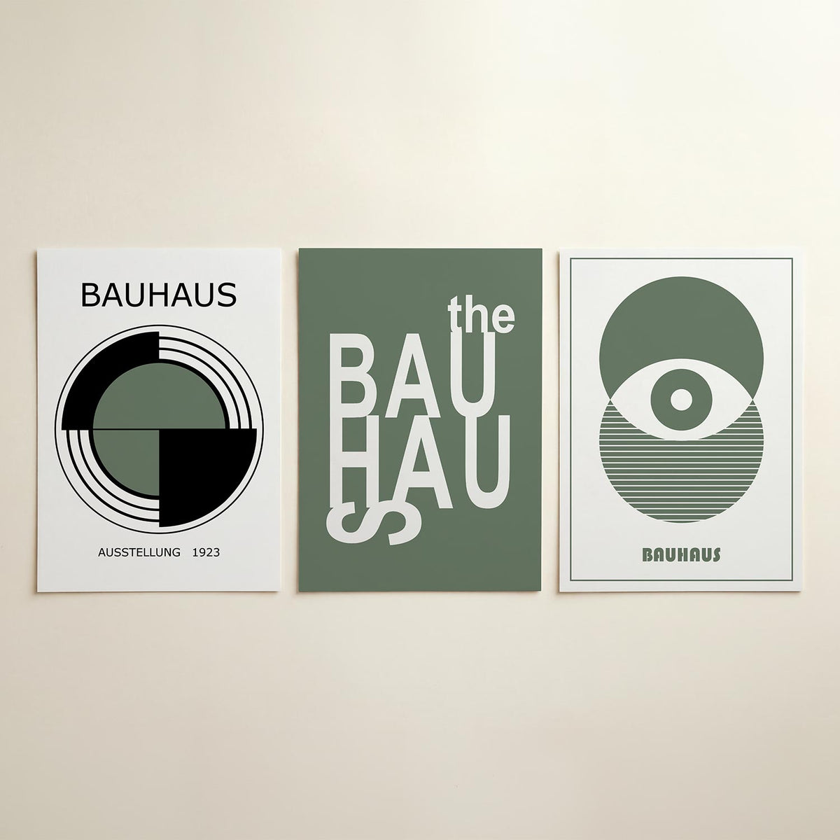 Cirkelritme en lijnen driedelige posterset in interieur