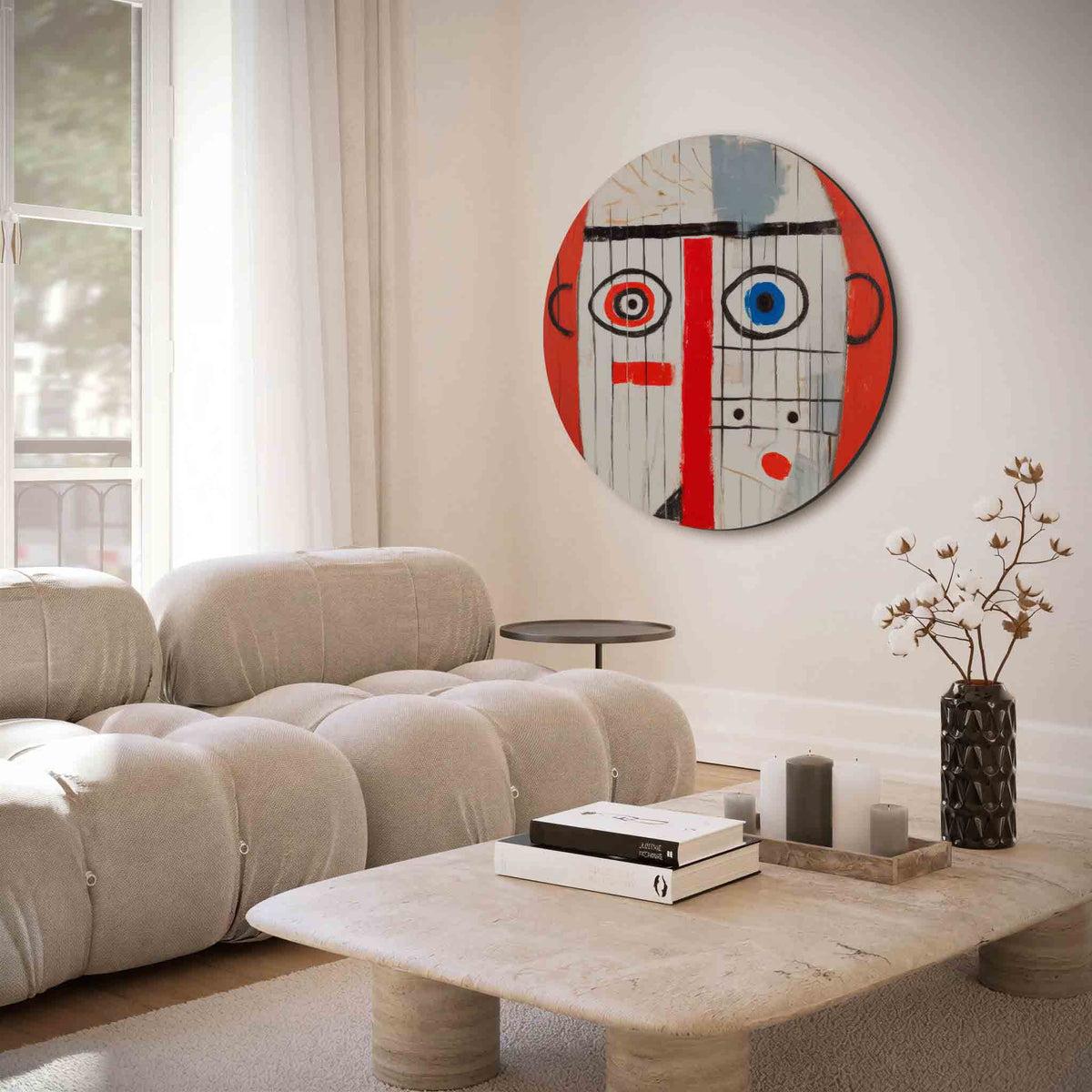Abstract gezicht – muurcirkel met abstracte texturen voor aan de muur