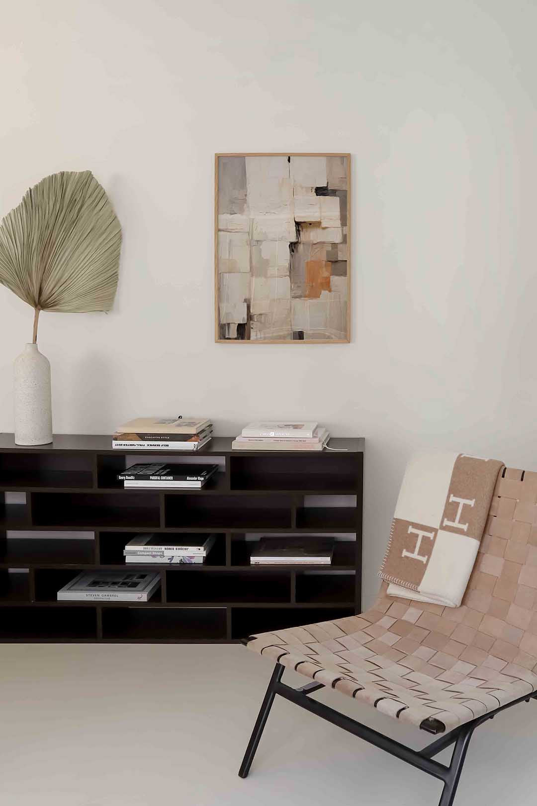 Abstracte beige en oranje – zachte abstracte poster in staand formaat