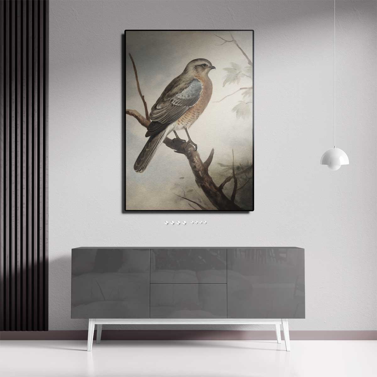 Vogelschilderij op tak – staande wandkunst voor woonkamer of interieur