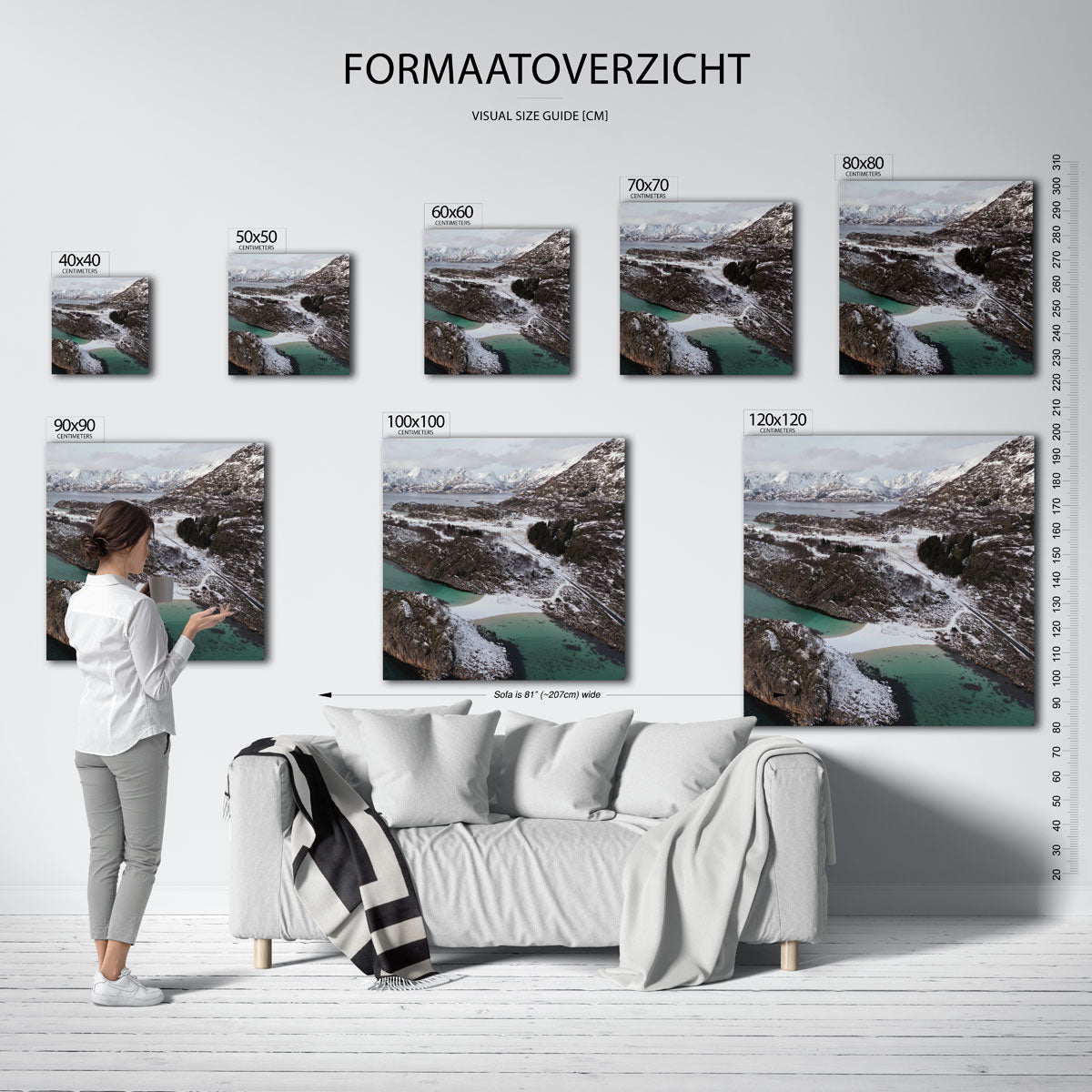 Berglandschap met sneeuw kunstwerk – materiaalweergave – een serene winterse scène met besneeuwde bergen en een turquoise