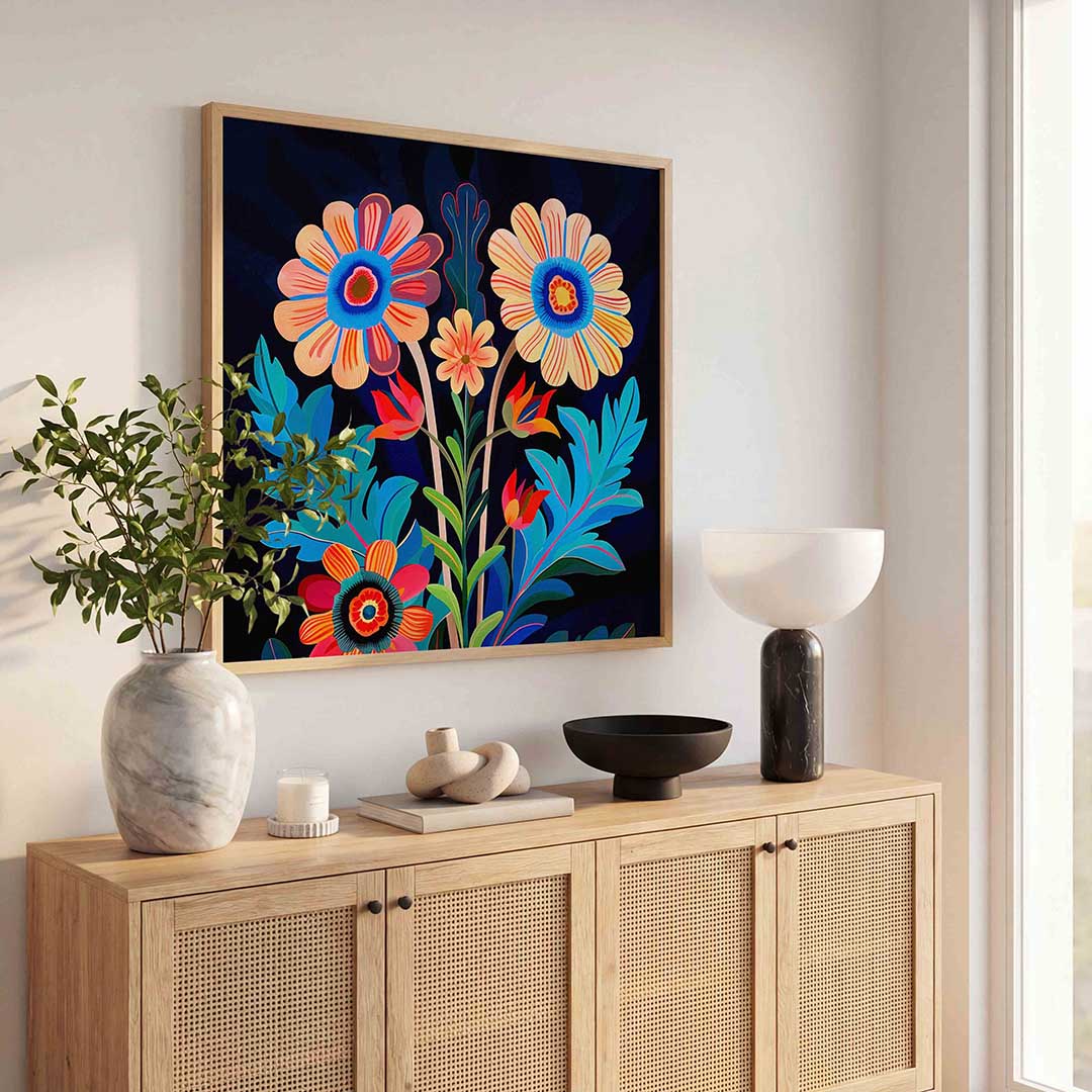 Bloemen en bladeren – illustratie poster in vierkant formaat