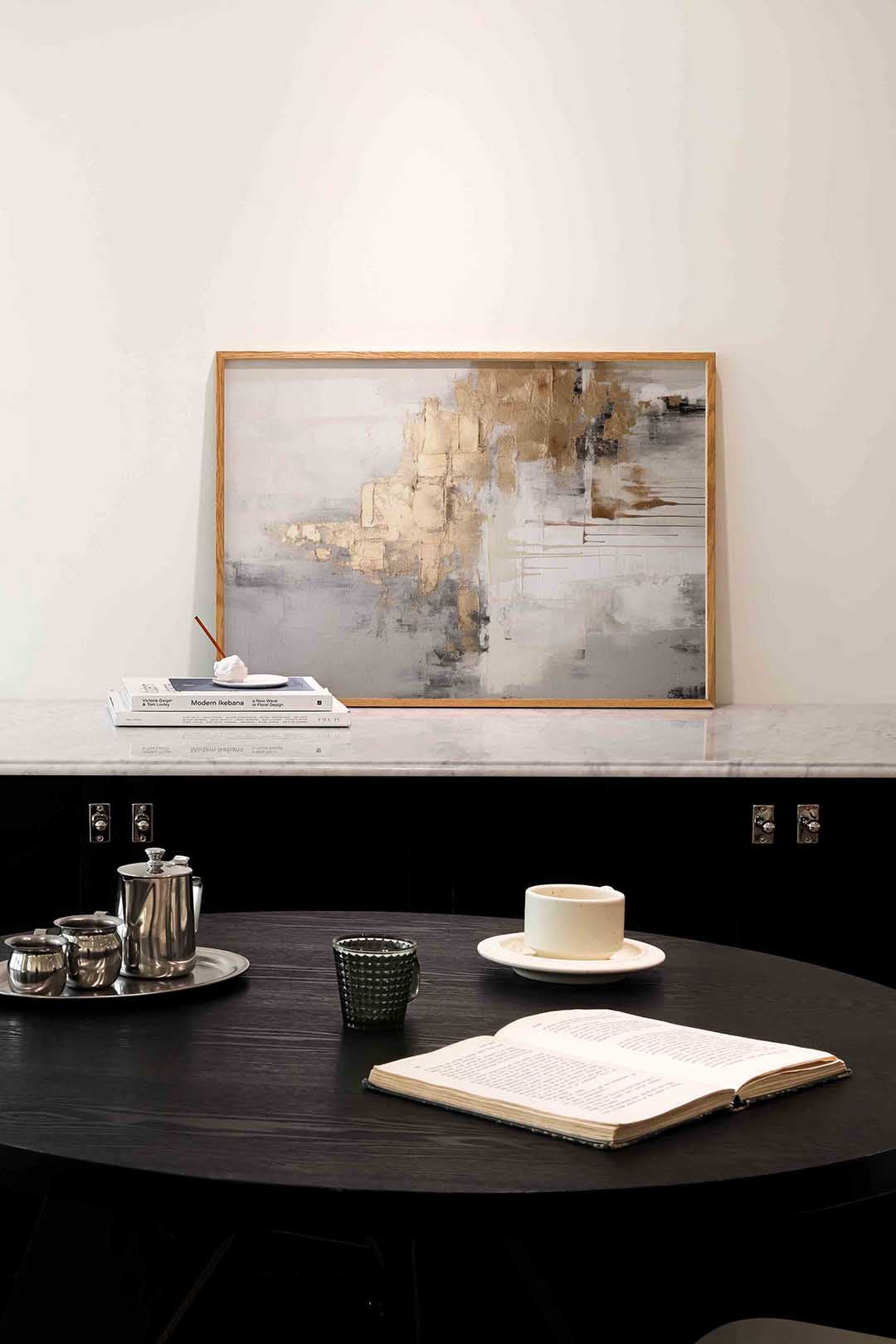 Abstracte beige en grijze – abstracte poster in liggend formaat