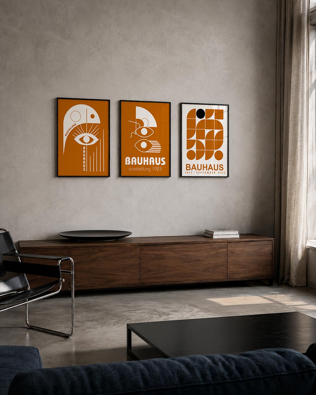 Oog en lijnen posterset – tweede productweergave – een speelse compositie van een oog met stralen en lijnen op een warme