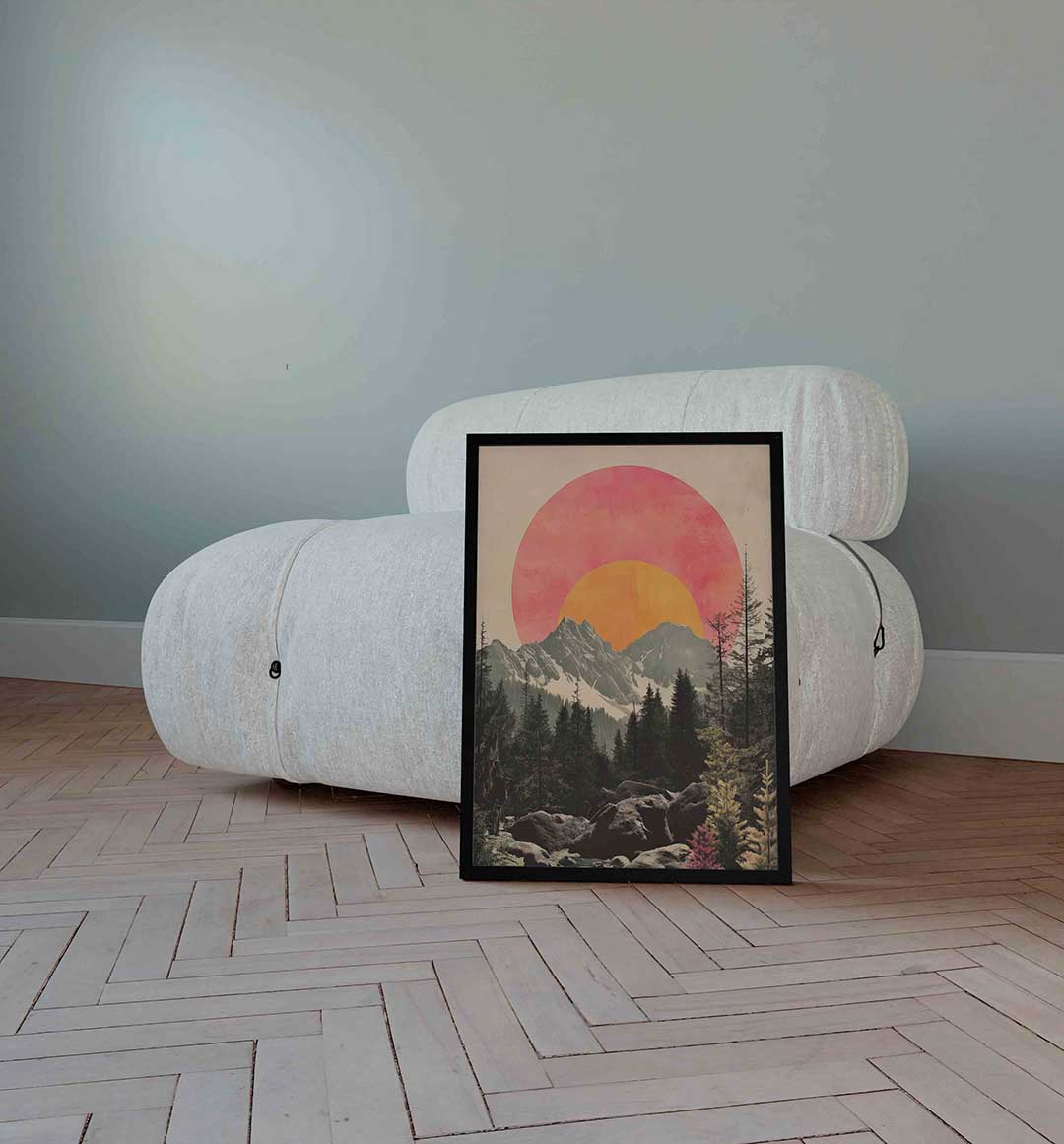 Bergen en zon – surrealistische wandkunst als portret poster