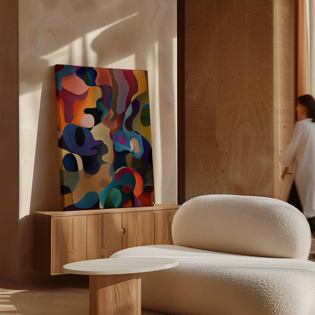 Kleurrijke Dans van Abstracte Vormen – dibond kunstwerk als wanddecoratie