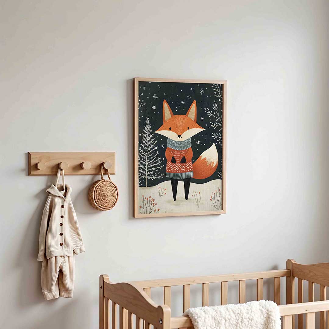 Vos met trui – kinderposter in staand formaat