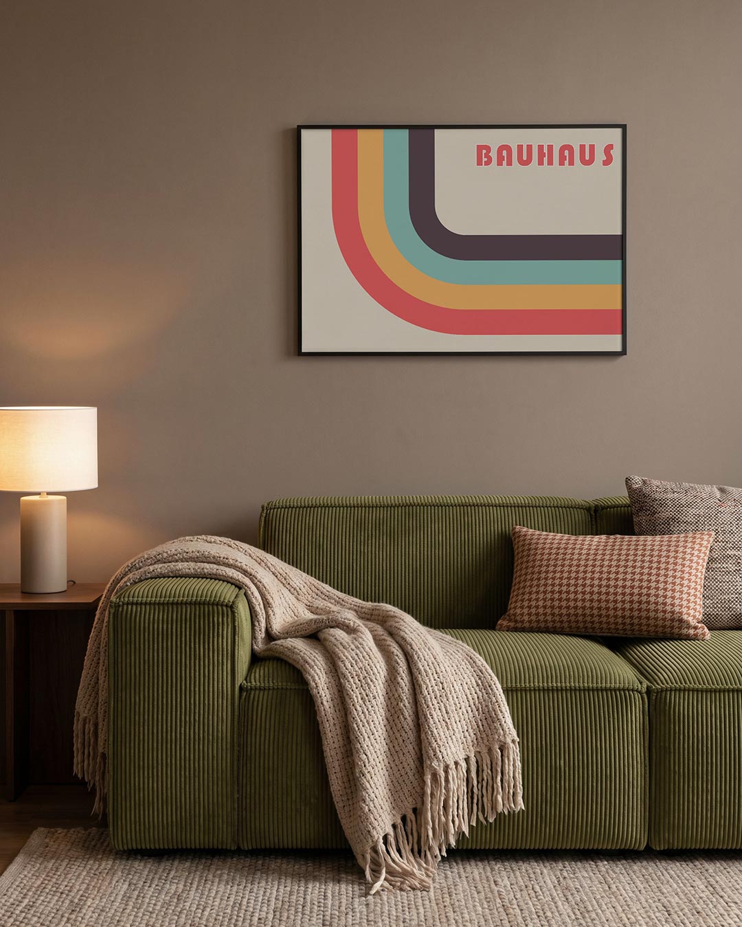 Kleurrijke booglijnen – geometrische Bauhaus poster in liggend formaat