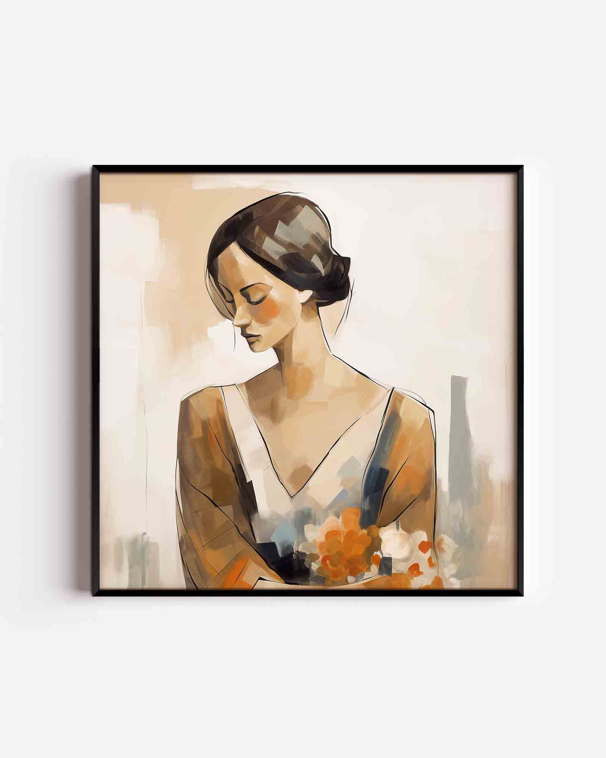 Vrouw met bloemen – vrouwelijk portret als vierkante poster