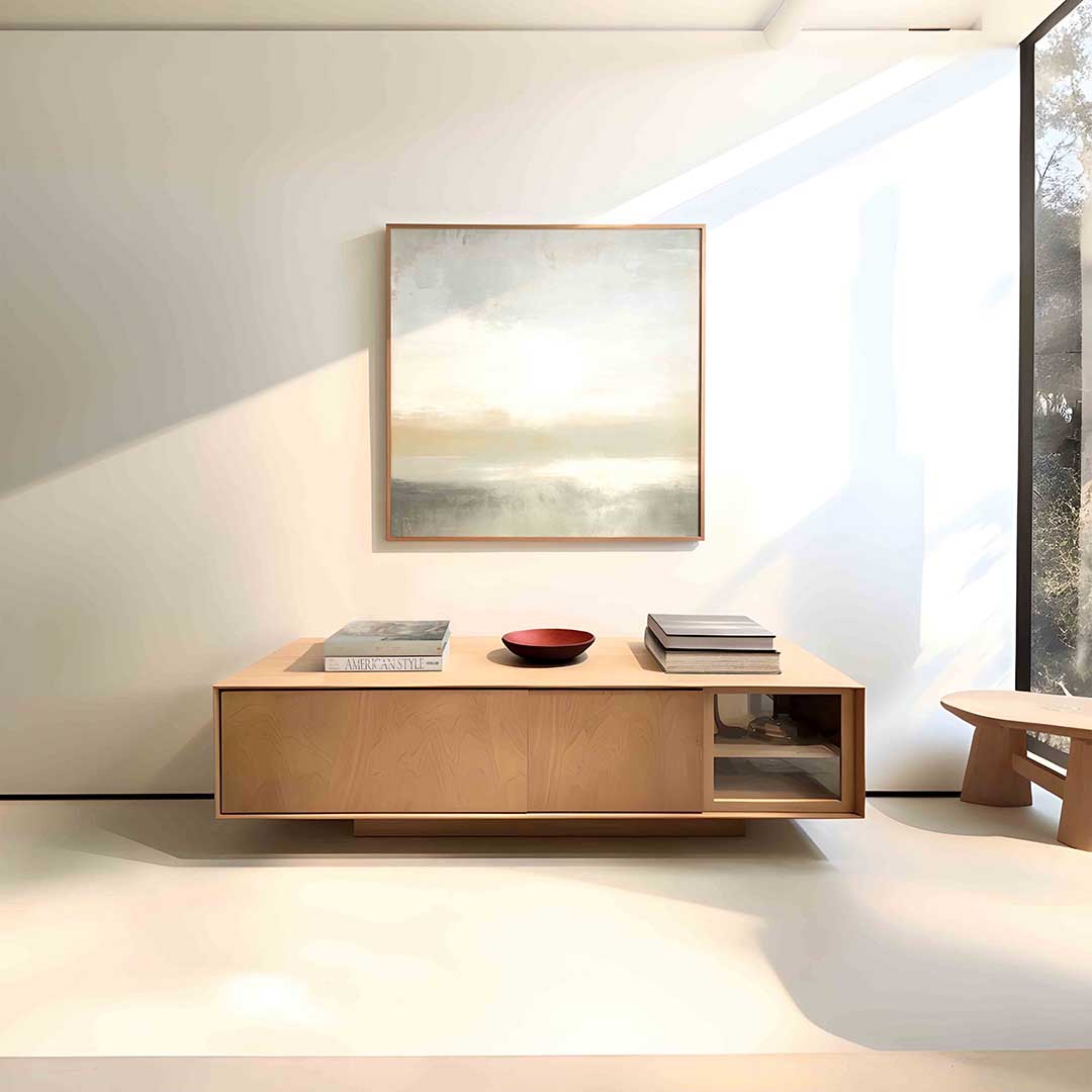 Abstracte beige en grijze – vierkante abstracte wanddecoratie van WallArtistic