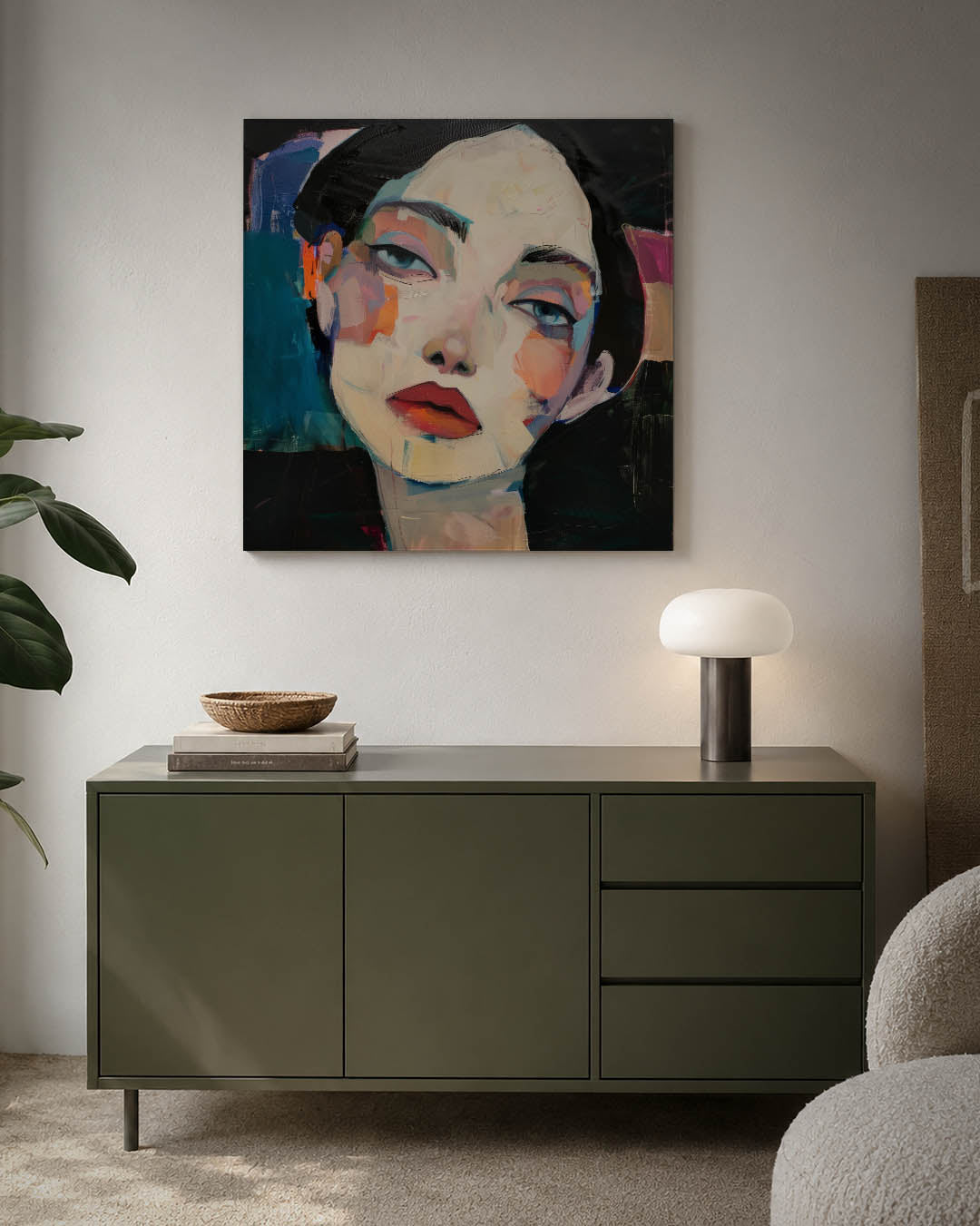 Abstracte kunstwerk – detailweergave – dit kunstwerk toont een portret met levendige kleuren en dynamische penseelstreken