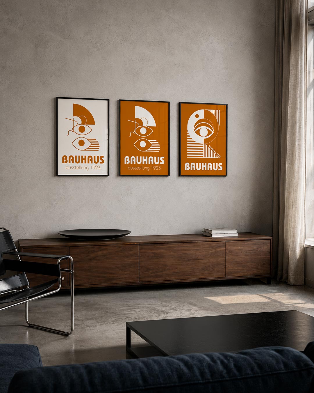Oog en lijnen posterset – tweede productweergave – deze posterset in drie delen toont een speelse ordening van ogen en lijnen