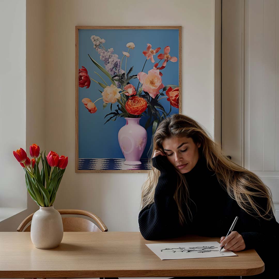 Bloemenpracht in Pastel Vaas – bloemen poster in staand formaat