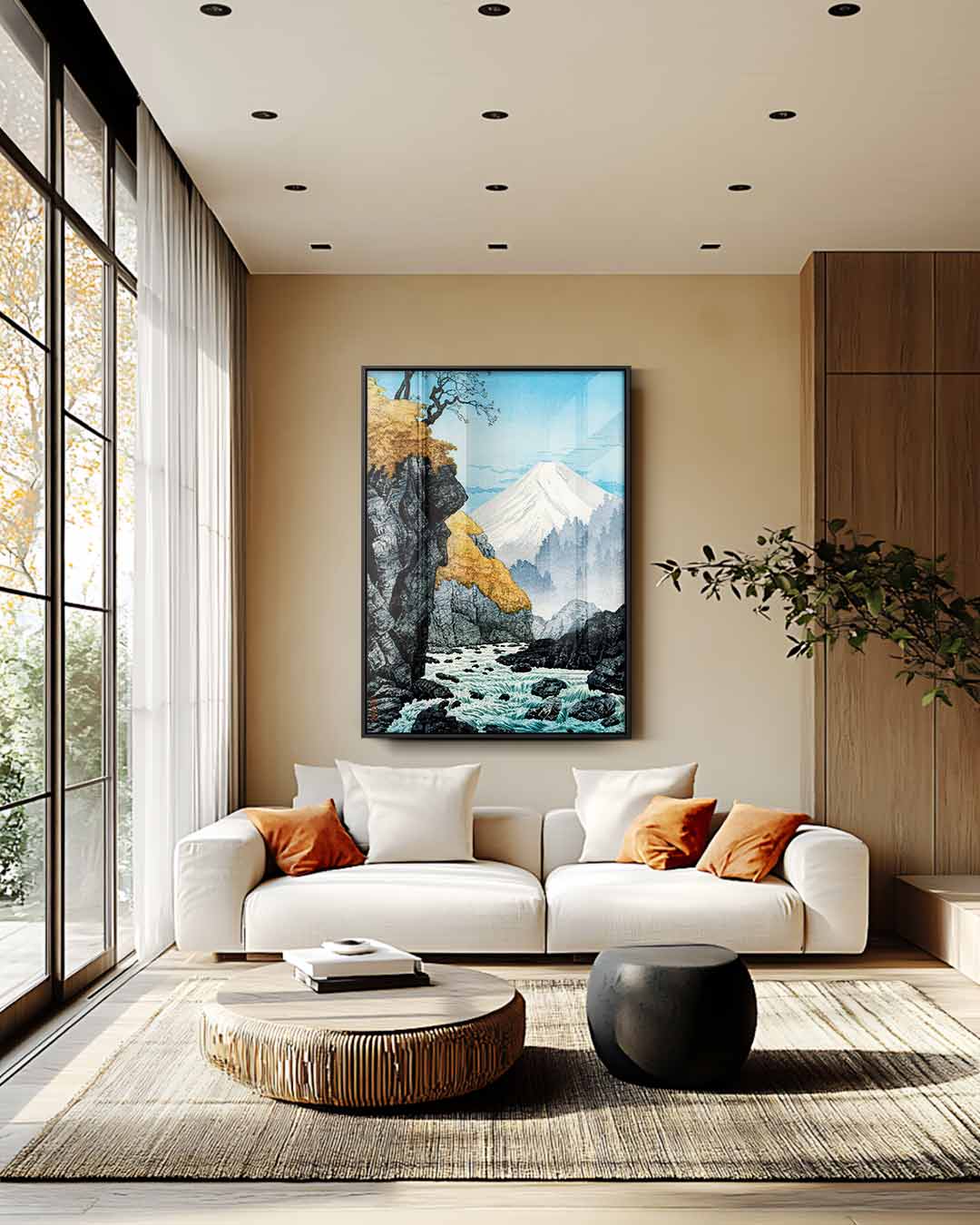 Berglandschap met Rivier – canvas wanddecoratie in portret formaat
