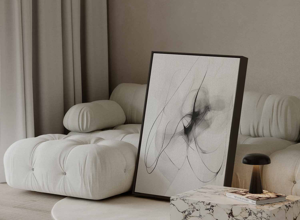 Dromerige Zwart-Witte Abstractie – staande wandkunst voor woonkamer of interieur