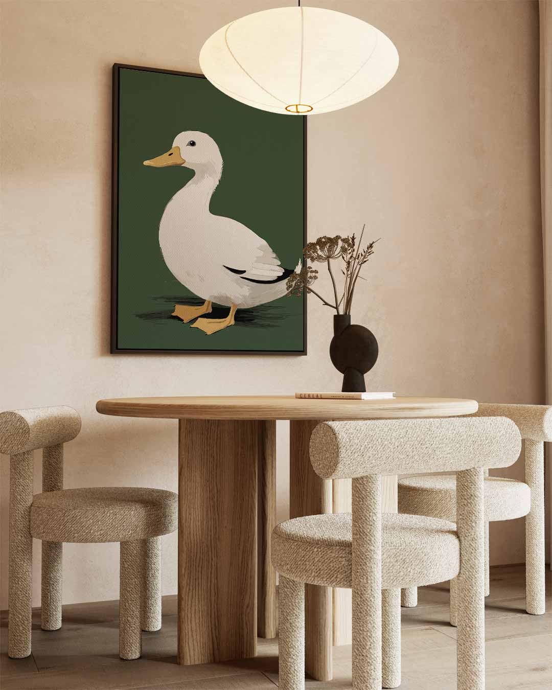 Liefdesvolle Eend in het Groen – staand kunstwerk voor modern interieur