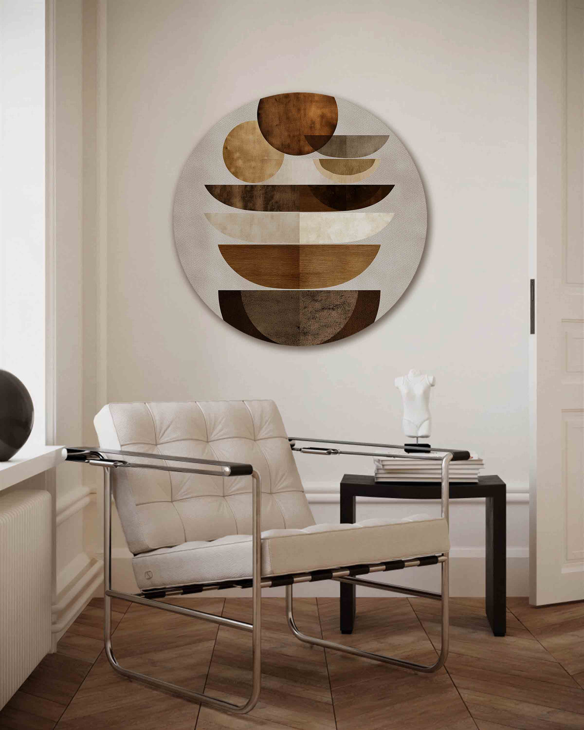Geometrische vormen – abstracte muurcirkel als ronde wanddecoratie