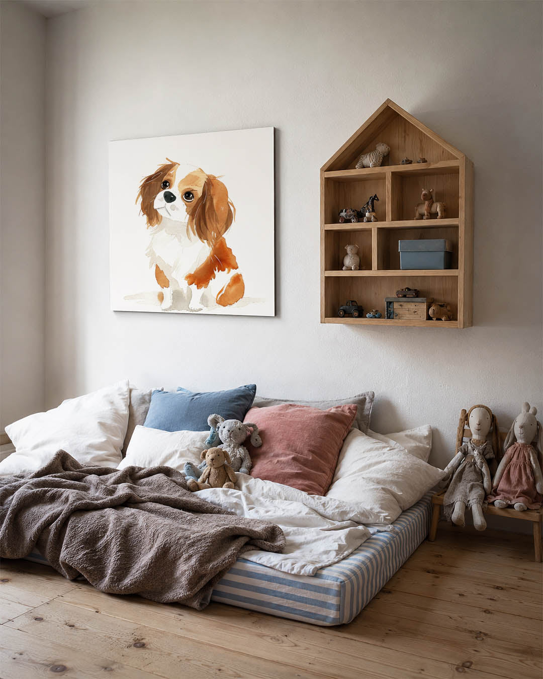 Speelse hondenillustratie kunstwerk – derde productweergave – dit kunstwerk toont een schattige hond met grote ogen en lange
