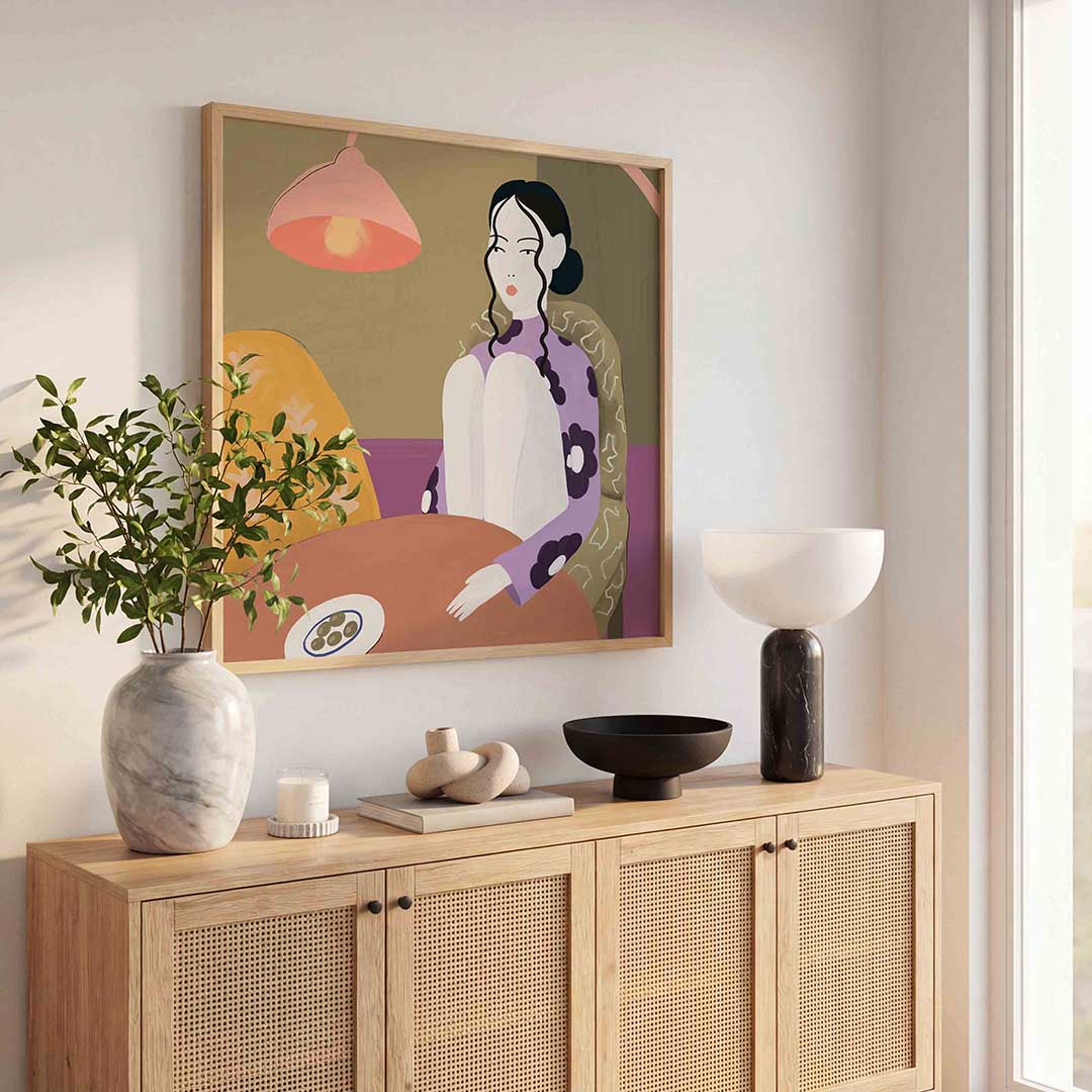Vrouw met lamp – illustratie poster in vierkant formaat