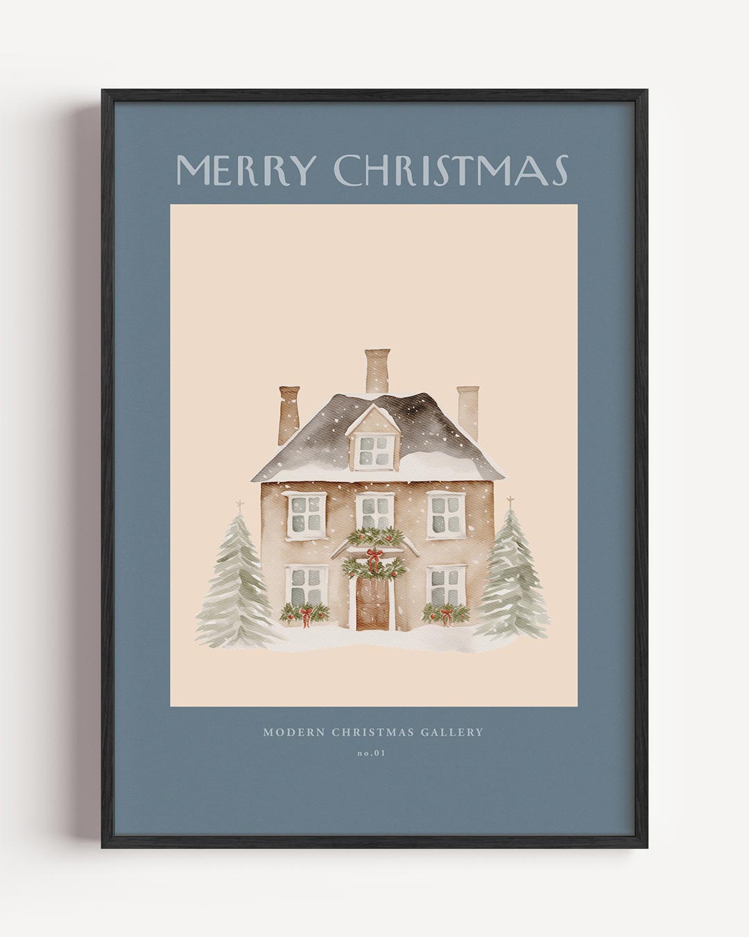 Knusse Kerstposter met Sneeuwhuisje – kerst portret poster als wanddecoratie