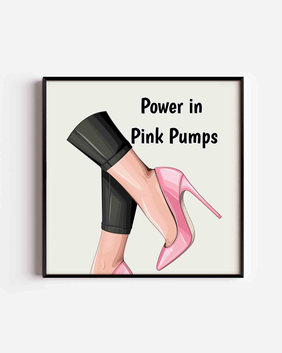 Roze pumps en zwarte broek – Pop Art vierkante poster als wanddecoratie